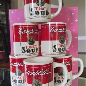 6 Campbells Tomato Soup Mugs Displaying 1915 Label